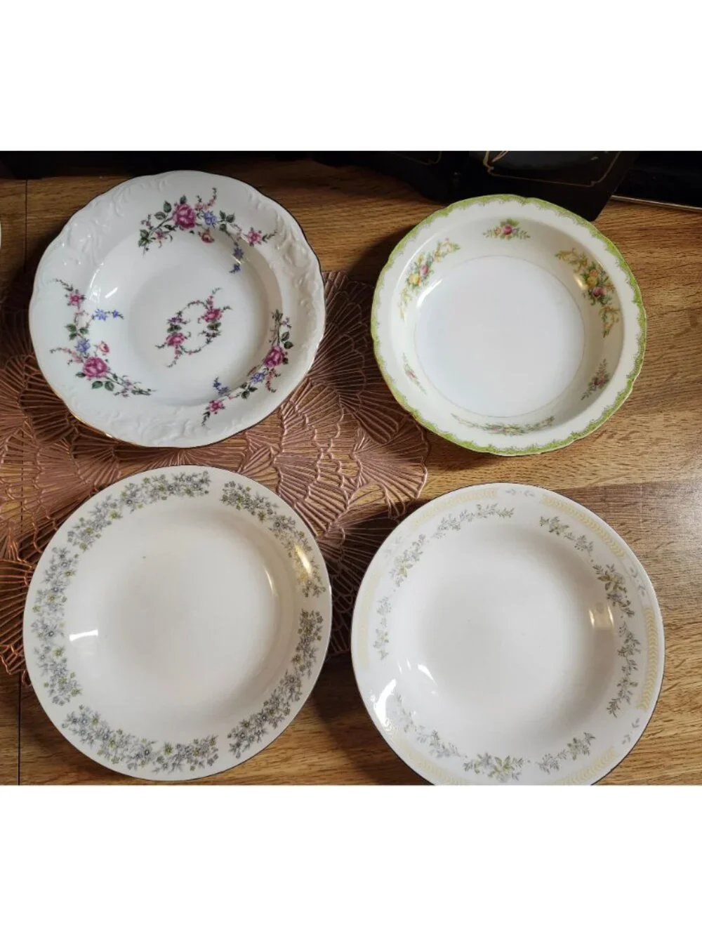 Mismatched Colorful Floral Soup Bowls Porcelain China Set of 4